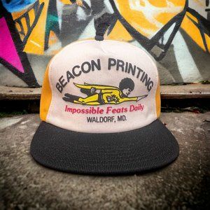 Vintage Trucker Hat Beacon Printing Waldorf Maryland Made in USA All Foam Hat